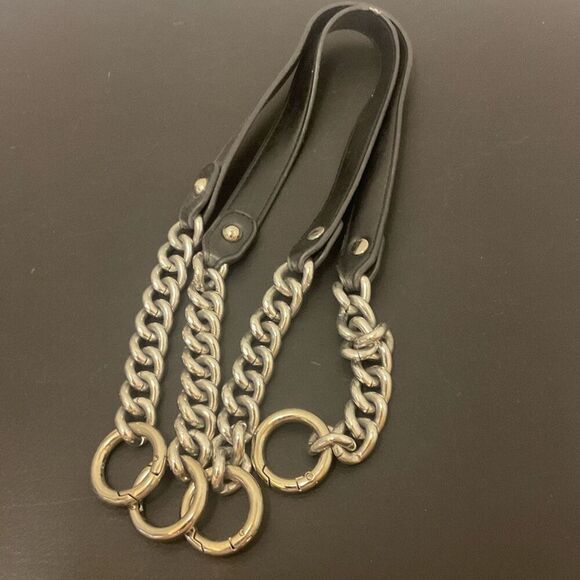 Mechi Bag Purse Replacement Handles 25" Long Silver and Black Ring Claps - Picture 1 of 6